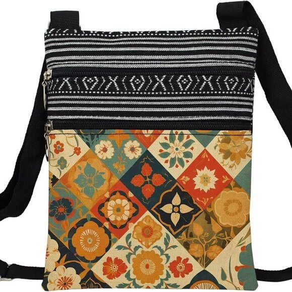 Handbags - Kaleidoscope Messenger Bag Small Ethnic Pattern Adjustable Strap Crossbody